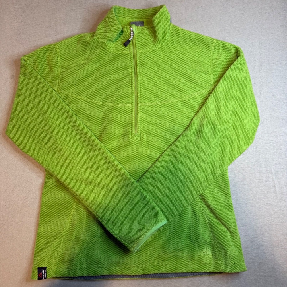 Nike ACG Polartec Pro Fleece Pullover Lime Green 1/4 Zip Waffle Grid Mens Medium